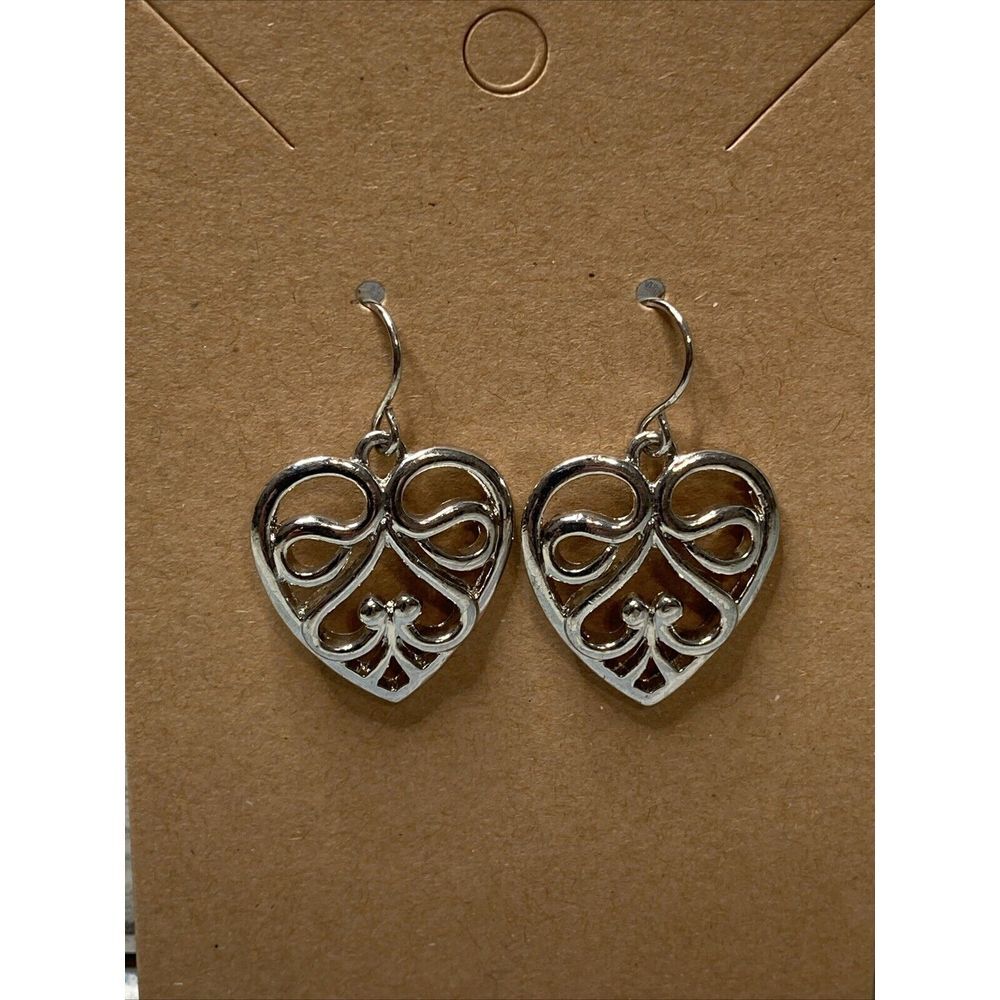 Hearts Filigree Cut out EARRINGS Dangle Drop unbranded‎ NWOT Fashion Silver Tone